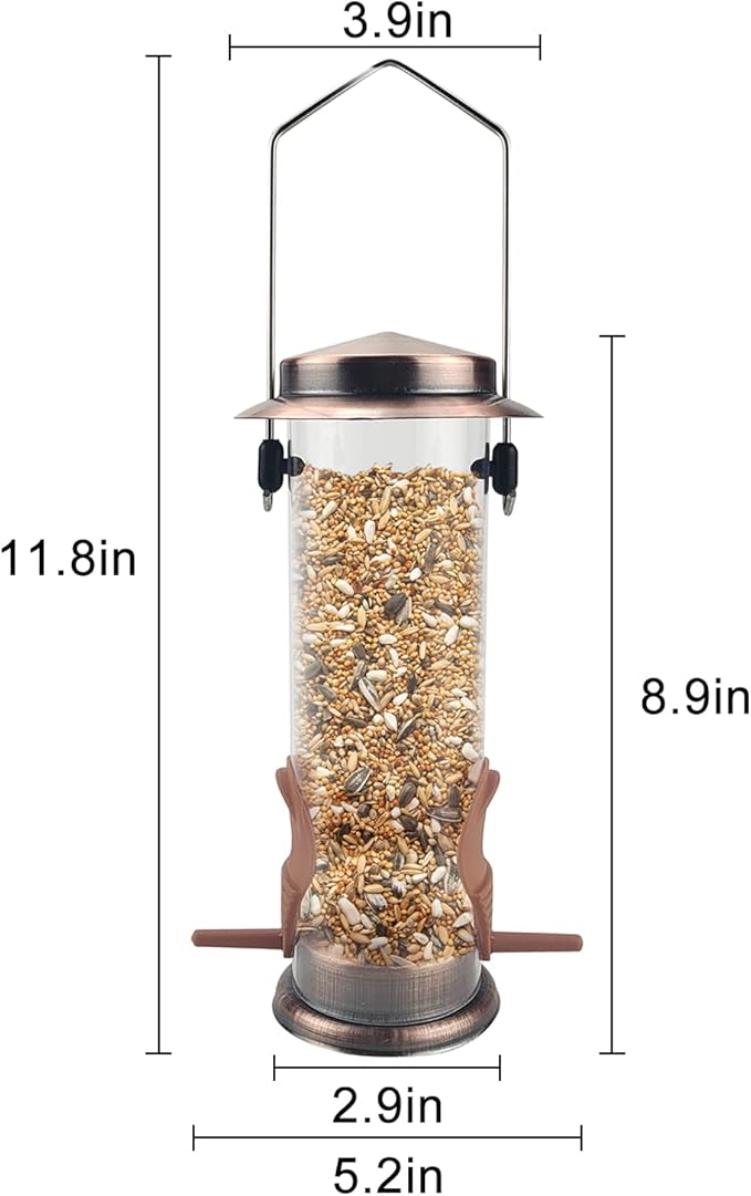 MIXXIDEA Wild Bird Feeders for Outdoors Hanging 2 Pack Stainless Steel Tube Bird Feeder, Water Resistant Finch Bird Feeder for Garden Backyard Decoration Attractive Metal Thistle Feeder (Copper)-VerdiqueGarden