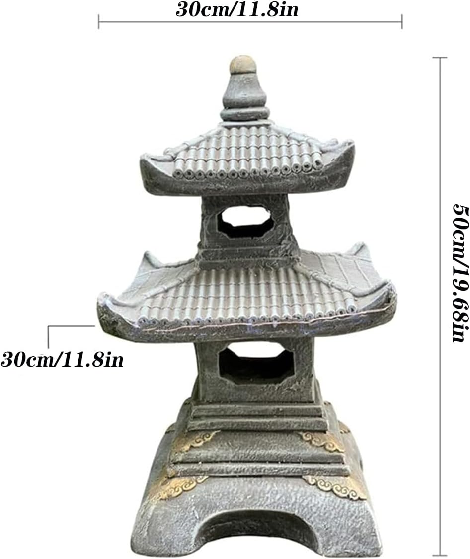 Outdoor Zen Garden Lantern - 2 Tier Pagoda Garden Statue, Stone Lantern, Japanese Style for Zen Lawn Garden Decoration and Christmas Ornament (Dark Gray)-VerdiqueGarden