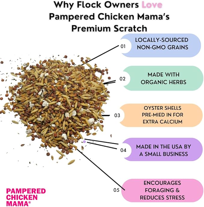 Pampered Chicken Mama Backyard Feed - Premium Scratch Treat - High Protein & Calcium All-Natural Grower Feed Supplies for Laying Chickens (2.5 Pounds)-VerdiqueGarden