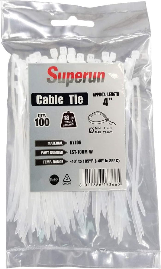 Superun Clear Zip Ties 4 Inch, 18 Lbs Tensile Strength Mini Wire Ties (Industrial Grade Cable Ties) Pack of 100 White-VerdiqueGarden
