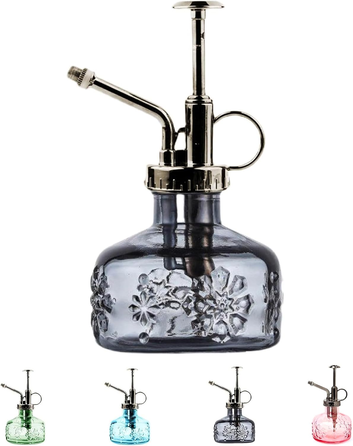 XXXFLOWER Glass Plant Mister Spray Indoor Plant Spritzer Succulent Watering Bottle with Bronze Pump 6 Inches for Home Decor Vintage (Grey)-VerdiqueGarden