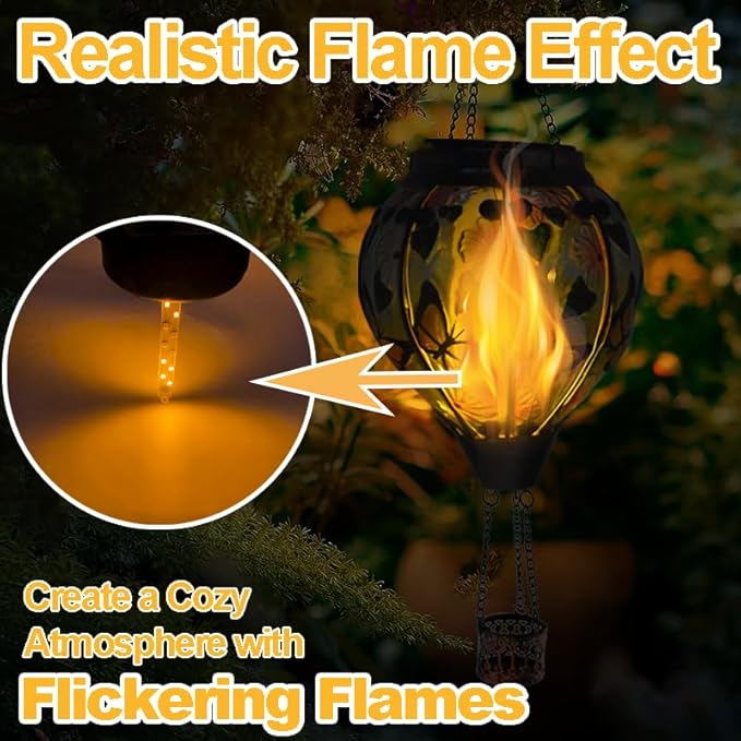 Hot Air Balloon Solar Lantern with Flickering Flame, Glass Hanging Garden Lights Outdoor Waterproof for Tree Yard Patio Mother's Day Gift, 18" H Butterfly-VerdiqueGarden