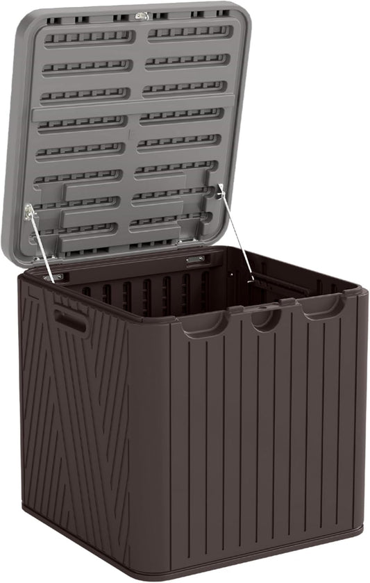 Kingdura 60 Gallon Outdoor Storage Box, Waterproof Resin Deck Box for Indoor and Outdoor Use, Lockable Storage Container for Patio Furniture Cushions Garden Tools (Coffee, 60 Gallon)-VerdiqueGarden