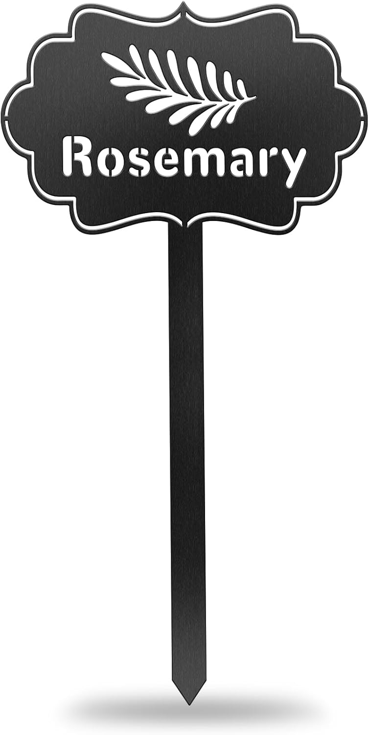 CUTHOLLOW Metal Plant Marker Stake Rosemary for Outdoor Indoor, Waterproof 11.8 inch Cute Garden Plant Labels Sign Tag for Vegetables, Farmhouse Greenhouse Decor - Funny Gardening Gifts-VerdiqueGarden