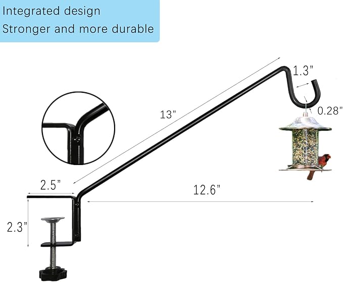 Heavy Duty Deck Bird Feeder Hanger Hook for Railing 13 Inch 4 Pack for Bird Feeders,Planters,Plants Flower Suet Baskets,Lanterns,Wind Chimes Holiday Decoration (4 Pack)-VerdiqueGarden