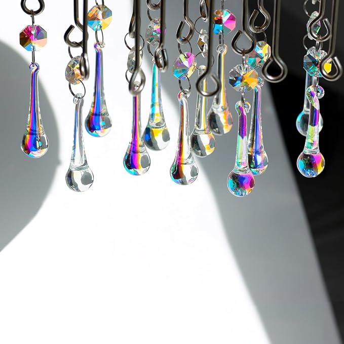 12pcs Raindrop Crystal Chandelier Prisms Parts, Hanging Crystals Beads for Chandeliers, Home Decoration-VerdiqueGarden