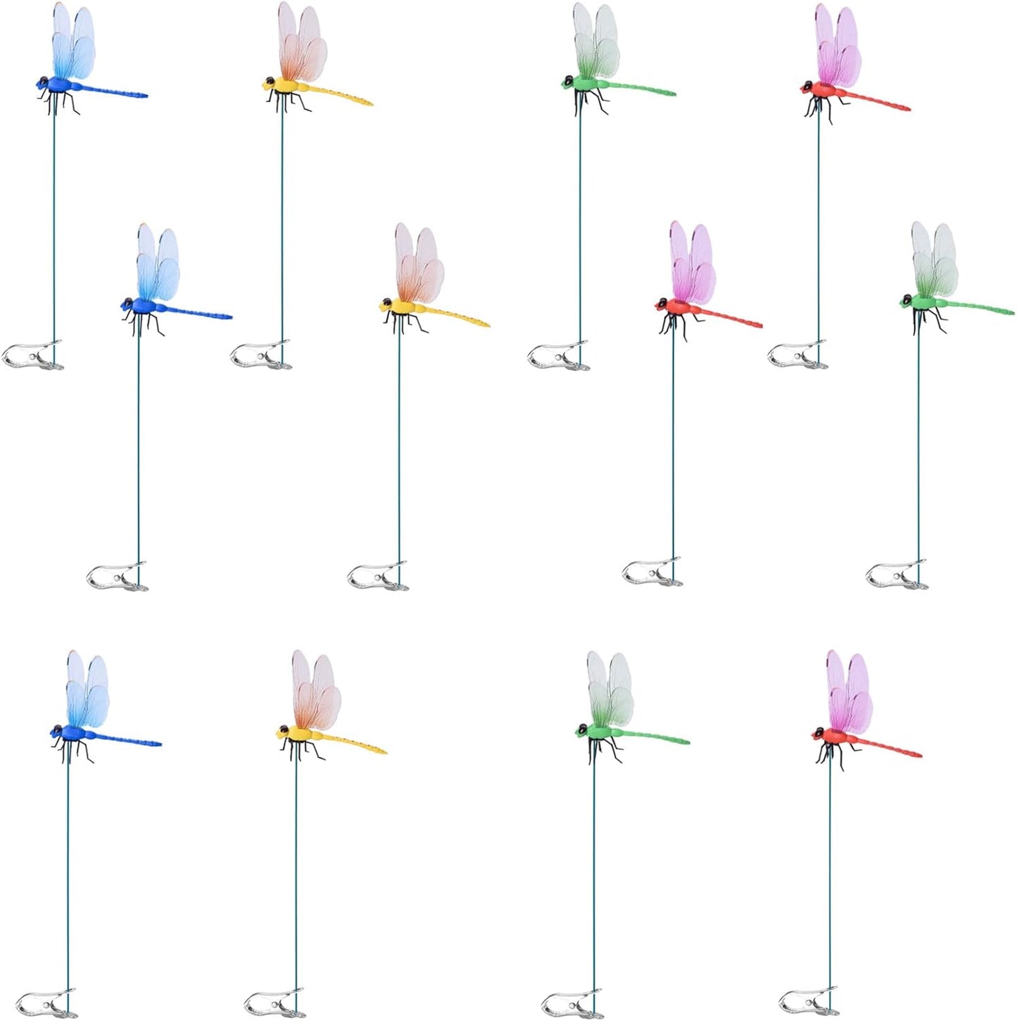 Spiritlele 12 PCS Fake Dragonfly Clip Colorful Hat Clip 3D Dragonfly Garden Decor for Patio Outdoor Indoor-VerdiqueGarden