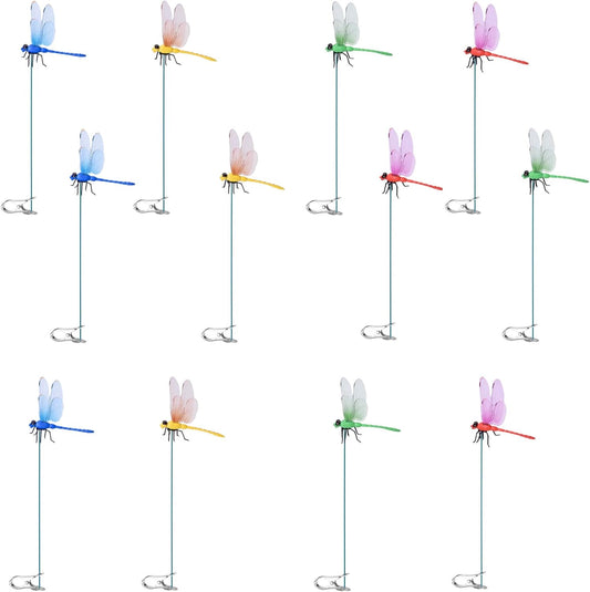 Spiritlele 12 PCS Fake Dragonfly Clip Colorful Hat Clip 3D Dragonfly Garden Decor for Patio Outdoor Indoor-VerdiqueGarden