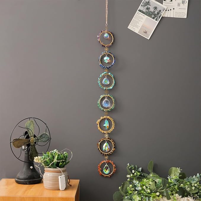 Crystal Sun Catcher Window Hanging 7 Chakra Spheres Gemstone Decor Hanging Ornament Natural Gem Wall Hangings Healing Crystal Decor Handmade Home Window Car Decoration Gift for Mom-VerdiqueGarden