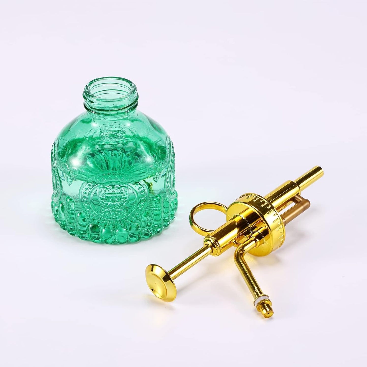 Glass Plant Mister Spray Bottle, 6.5" Green Glass Water Spray Bottle with Gold Top Pump Small Watering Can, Small Plant Sprayer Mister for Indoor Outdoor House, Green+Gold (Green+Gold D)-VerdiqueGarden