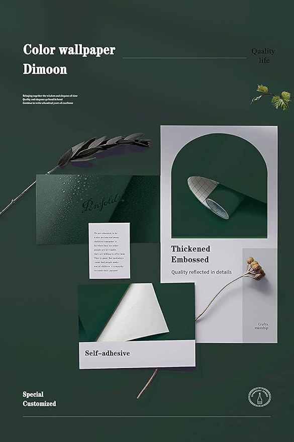 Dimoon 394''x17.7'' Dark Green Peel and Stick Wallpaper Contact Paper Modern Self Adhesive Wall Paper Removable Renter Friendly Textured Solid Color Cabinet Vinyl Roll (394''x17.7'',Emerald Dark)-VerdiqueGarden
