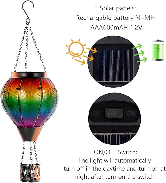Starsoul 2PCS Hot Air Balloon Solar Lantern Colorful Solar Hot Air Balloon Lantern with Flame Light Waterproof Hanging Outdoor Lantern with Candle Holder for Patio Garden Yard Farmhouse Decor-VerdiqueGarden