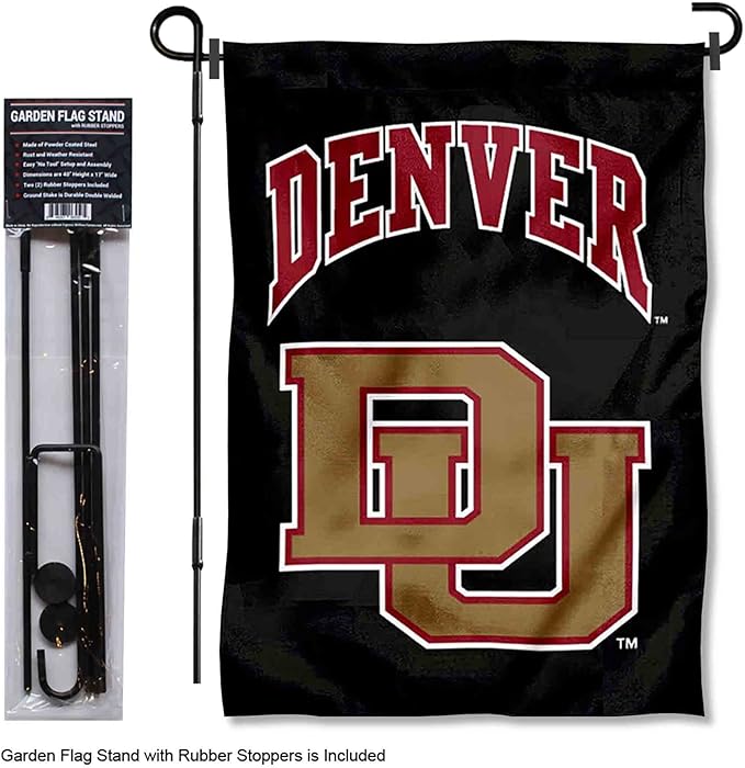 College Flags & Banners Co. Denver Pioneers Garden Flag with Pole Stand Holder-VerdiqueGarden