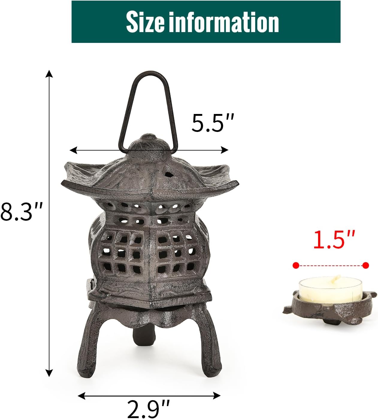 Sungmor Cast Iron Candle Holder, Decorative Garden Hanging Lantern, Vintage Tabletop Tealight Candle Holder, Home Porch Patio Decor, Candle Stand for Votive Candle, Flameless Candle-VerdiqueGarden