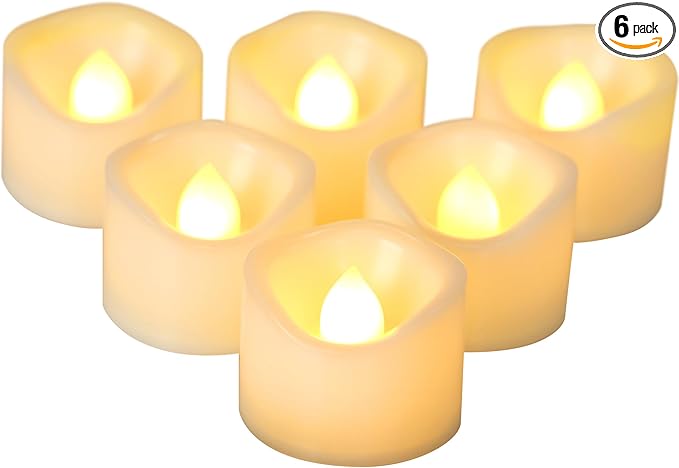 CANDLE CHOICE Battery Operated Flameless Tea Lights Small Bright Flickering LED Electric Fake Votive Tealight Candles Halloween Pumpkin Lights Wedding Christmas Decorations Table Centerpieces 6 PCS-VerdiqueGarden