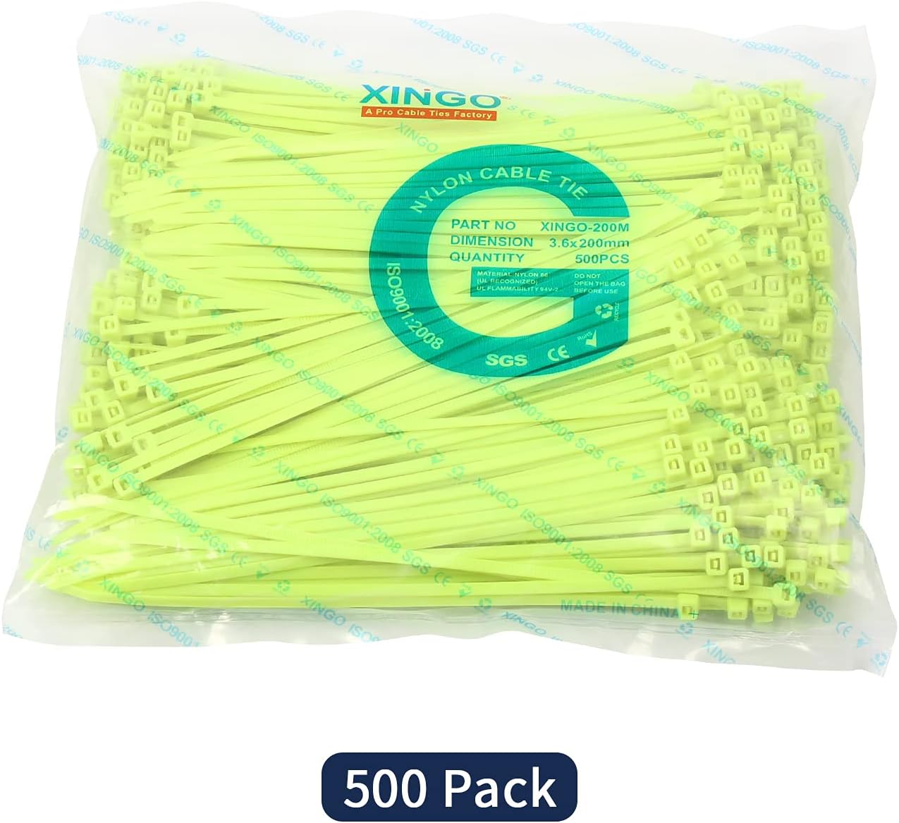 XINGO 8 Inch Cable Zip Ties (500 Pack), 40 Lbs Tensile Strength-Heavy Duty, Self-Locking Nylon Plastic Nylon Wire Ties for indoor and outdoor use(Apple Green)-VerdiqueGarden