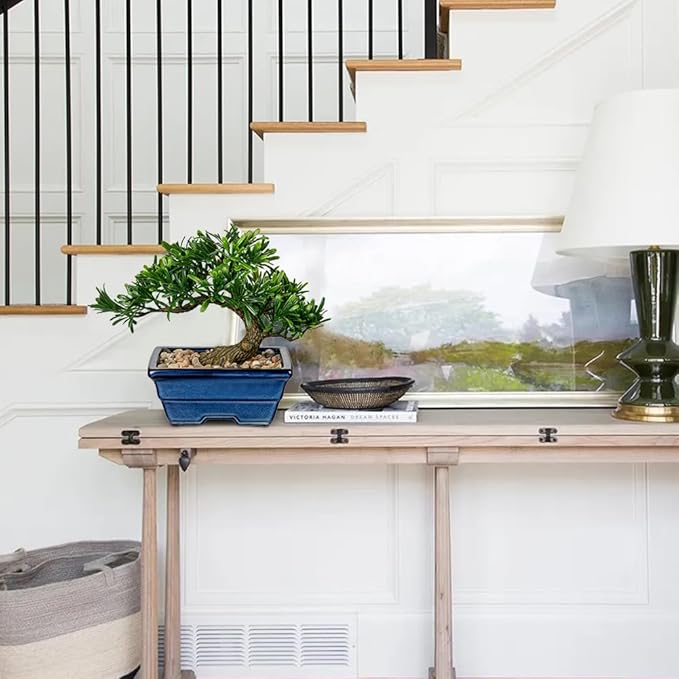 Artificial Bonsai Tree Faux Plants Indoor Small Fake Plants Decor with Blue Ceramic Pots for Home Table Office Desk Bathroom Shelf Bedroom Living Room Farmhouse Decorations-VerdiqueGarden