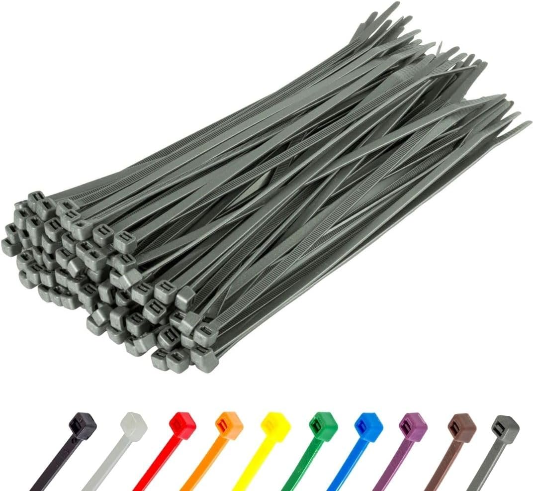GTSE 8 Inch Silver/Grey Zip Ties, 100 Pack, 18lb Strength, UV Resistant Strong Nylon Grey Cable Ties, Self-Locking 8" Tie Wraps-VerdiqueGarden