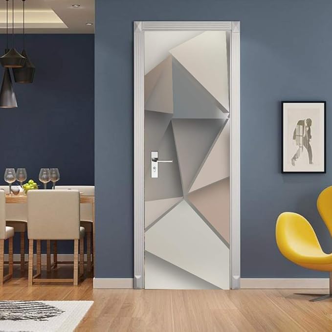 3D Door Stickers Murals - Peel and Stick - 3D Effect - Waterproof - White - Modern - Geometric - Wall & Door - Adult - 35.4 x 78.7 inch-VerdiqueGarden