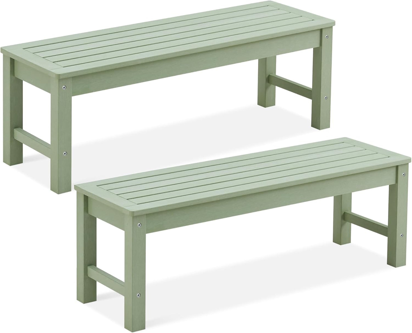 Psilvam 2-Person Outdoor Poly Lumber Patio Backless Bench, Fade-Resistant & Odor-Free Poly Lumber Patio Furniture, Weatherproof, Suitable for Garden, Porch and Park, 700 Lbs Support (2pcs, Green)-VerdiqueGarden