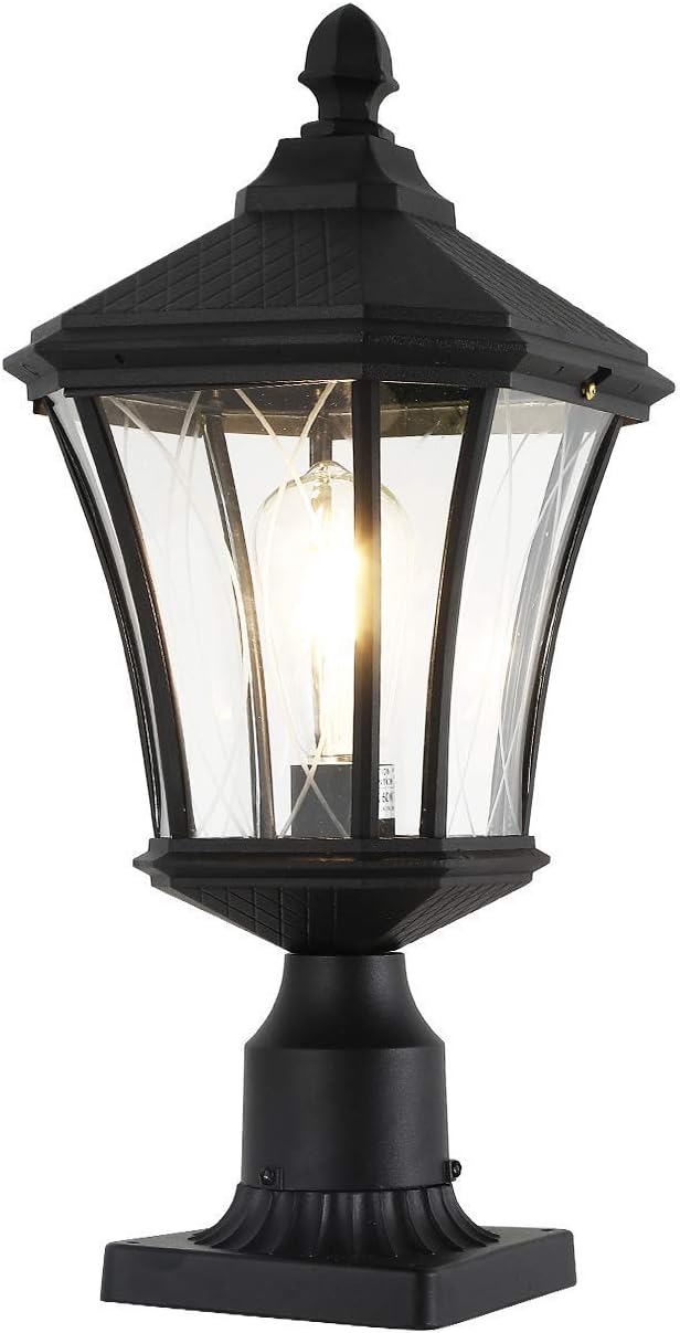 Post Lights Outdoor Post Lantern 20" Exterior Post Coach Light with Pier Mount Base, Weather Resistant Aluminum with Clear Glass Pier Mount Lantern Black Outdoor Pole Lamp for Patio, Porch, Yard-VerdiqueGarden