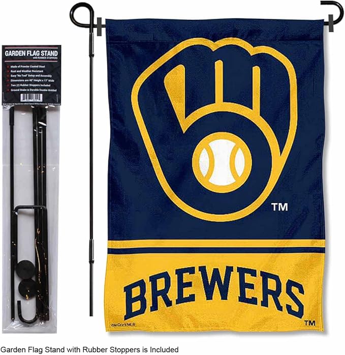 WinCraft Milwaukee Brewers Glove Garden Flag and Pole Stand Mount-VerdiqueGarden