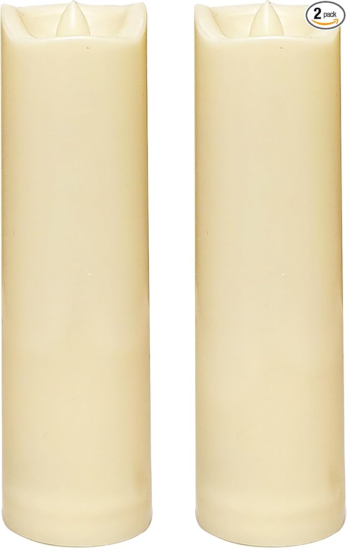 CANDLE CHOICE Waterproof Outdoor Battery Operated Flameless Candles with Auto Timer Flickering Plastic Resin Electric LED Slim Pillar Lights for Lantern Patio Garden Wedding Decorations 2”x7” 2 Pack-VerdiqueGarden