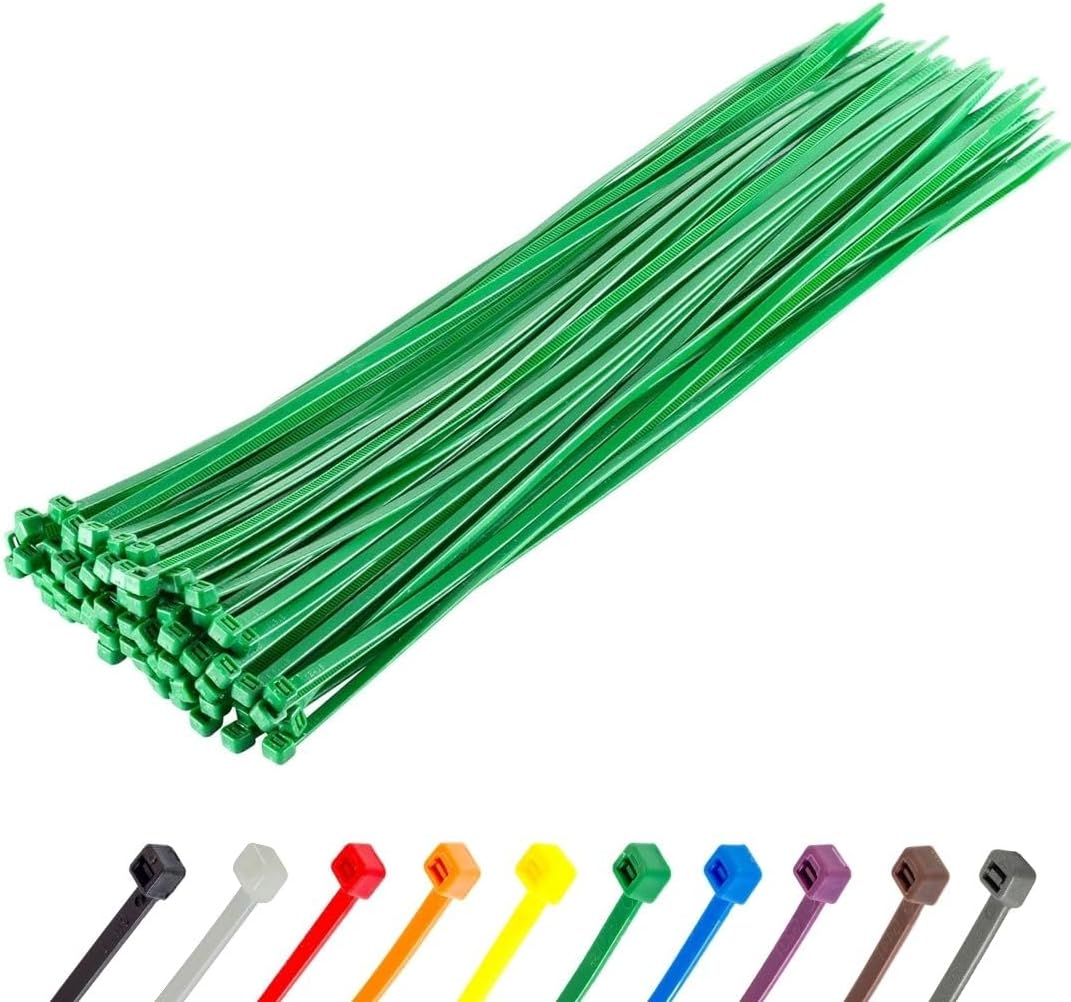 GTSE 14 Inch Green Zip Ties, 100 Pack, 50lb Strength, UV Resistant Long Nylon Cable Ties, Self-Locking 14" Tie Wraps-VerdiqueGarden