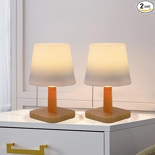 pearlstar Solar Table Lamp Outdoor - 2 Pack LED Waterproof Cordless Solar Desk Lamp with Pull Chain 2 Lighting Modes, Auto ON/Off for Outside Patio Coffee Table Garden Bedroom Living Room(White)-VerdiqueGarden