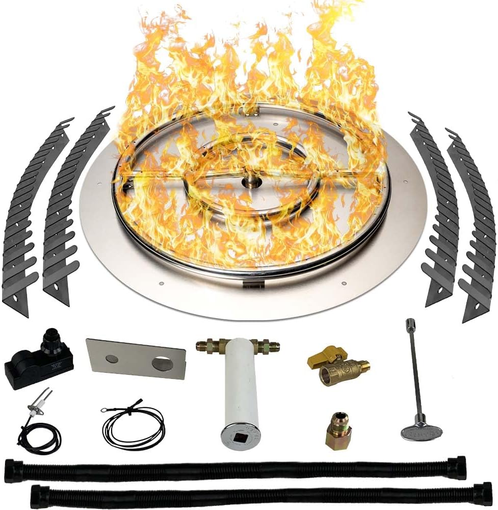 Stainless Steel Fire Pit Burner Pan & Ring Pro Kit for Natural Gas, 22-Inch Pan, 18-Inch Ring, 150,000 BTU Max-VerdiqueGarden