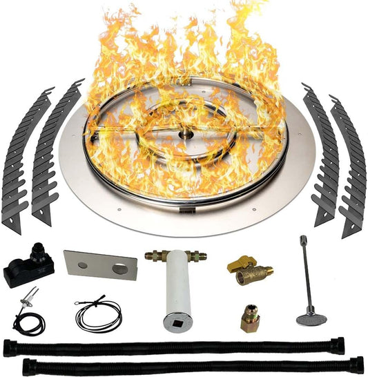 Stainless Steel Fire Pit Burner Pan & Ring Pro Kit for Natural Gas, 22-Inch Pan, 18-Inch Ring, 150,000 BTU Max-VerdiqueGarden