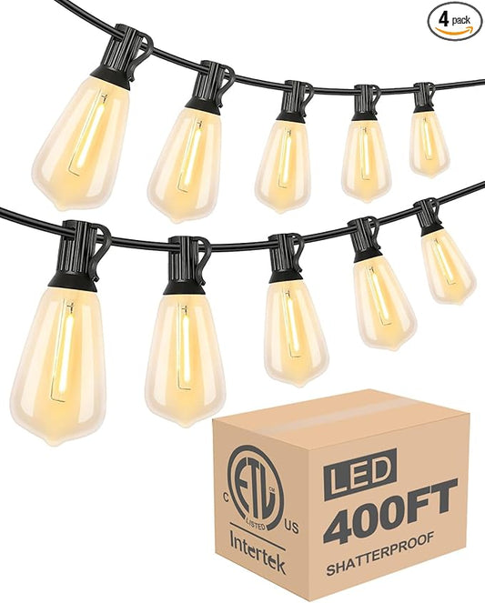 Lightdot 400FT Outdoor String Lights, LED Bistro String Lights with Shatterproof ST38 Vintage Bulbs, 2200K Dimmable, Waterproof Hanging Lights for Porch, Deck, Garden, Backyard, Balcony - ETL Listed-VerdiqueGarden
