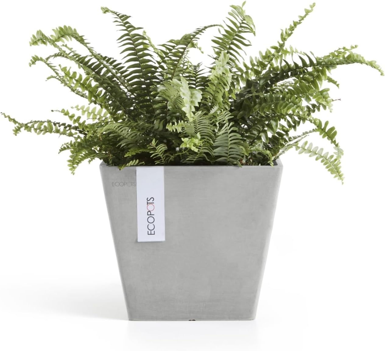 Ecopots Rotterdam Durable Modern Square Indoor/Outdoor Recycled-Based Composite Flower Planter, White Grey, 8"-VerdiqueGarden