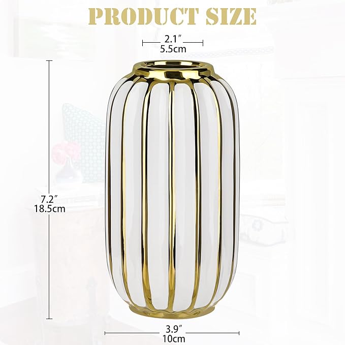 Briful Gold Plated Lantern Ceramic Vase Home Decor Creative Design Porcelain Decorative Flower Vase 8.66'' White Ceramic Vases for Wedding Anniversary Decoration-VerdiqueGarden