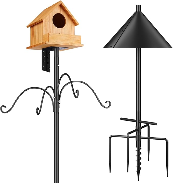 Bird Feeders Pole, House Pole 92 Inch, Adjustable Heavy Duty Feeder Stand Feeding Station with Sturdy Anchor Squirrel Proof Baffle for Watching (Bird Not Included)-VerdiqueGarden