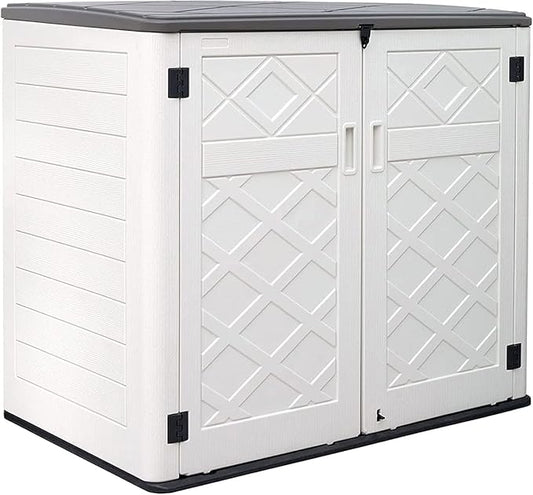 KINYING Larger Outdoor Storage Shed Weather Resistance, Horizontal Outdoor Storage Box Waterproof for Garden, Patios, Backyards, 48 Cu.ft Capacity for Garbage Cans, Lawn Mower, Garden Tools-VerdiqueGarden