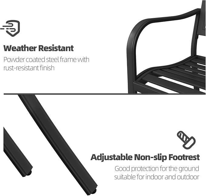 Grand patio 50" Outdoor Bench Garden Bench with Armrests Bench for Outdoors Lawn Yard Porch Black-VerdiqueGarden