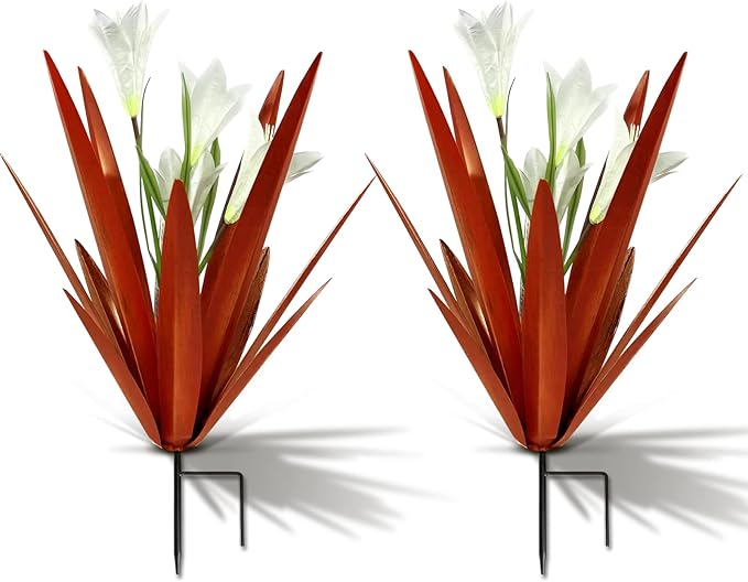 Homight Metal Agave Plant Outdoor Decoration Outdoor Garden Decoration Lily Mexican Yard Art Plant Garden Agave Lily Decorative Garden Gift… (2 Big White Lilies)-VerdiqueGarden