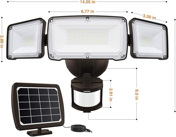 LEPOWER 1600LM LED Solar Security Lights Motion Outdoor, 5500K White Light, IP65 Waterproof Outdoor Flood Solar Light for Yard, Garage（Brown）-VerdiqueGarden