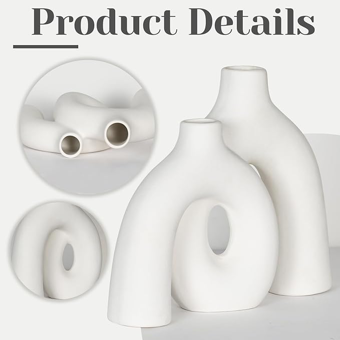 CEMABT Modern Nordic Boho Vase Set - Elegant White Matte Ceramic Home Decor for Living Room, Bookshelf, Mantel, Entryway Table & Console Décor | Shelf Decorations Gift-VerdiqueGarden