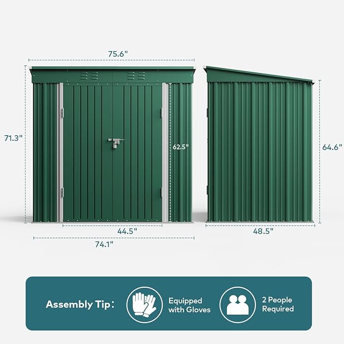 Gizoon 6' x 4' Outdoor Storage Shed with Double Lockable Doors, Anti-Corrosion Metal Garden Shed, Waterproof Shed Outdoor Storage Clearance for Backyard Patio Lawn-Green-VerdiqueGarden