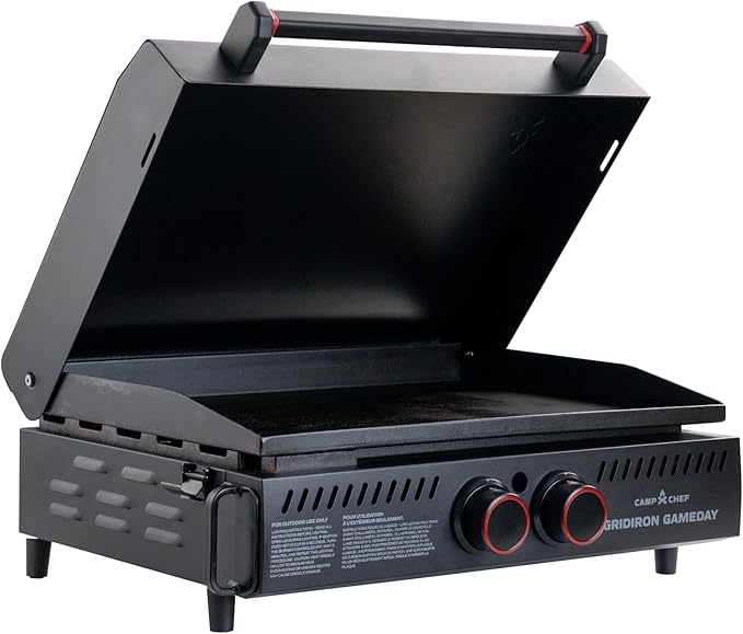 Gridiron Gameday 24" Flat Top Grill – Portable Tabletop Griddle with Hinged Lid, 24,000 BTUs, Flamethrower Ignition, Dual Heat Zones & Adjustable Legs for Tailgating, Camping, Outdoor Cooking-VerdiqueGarden