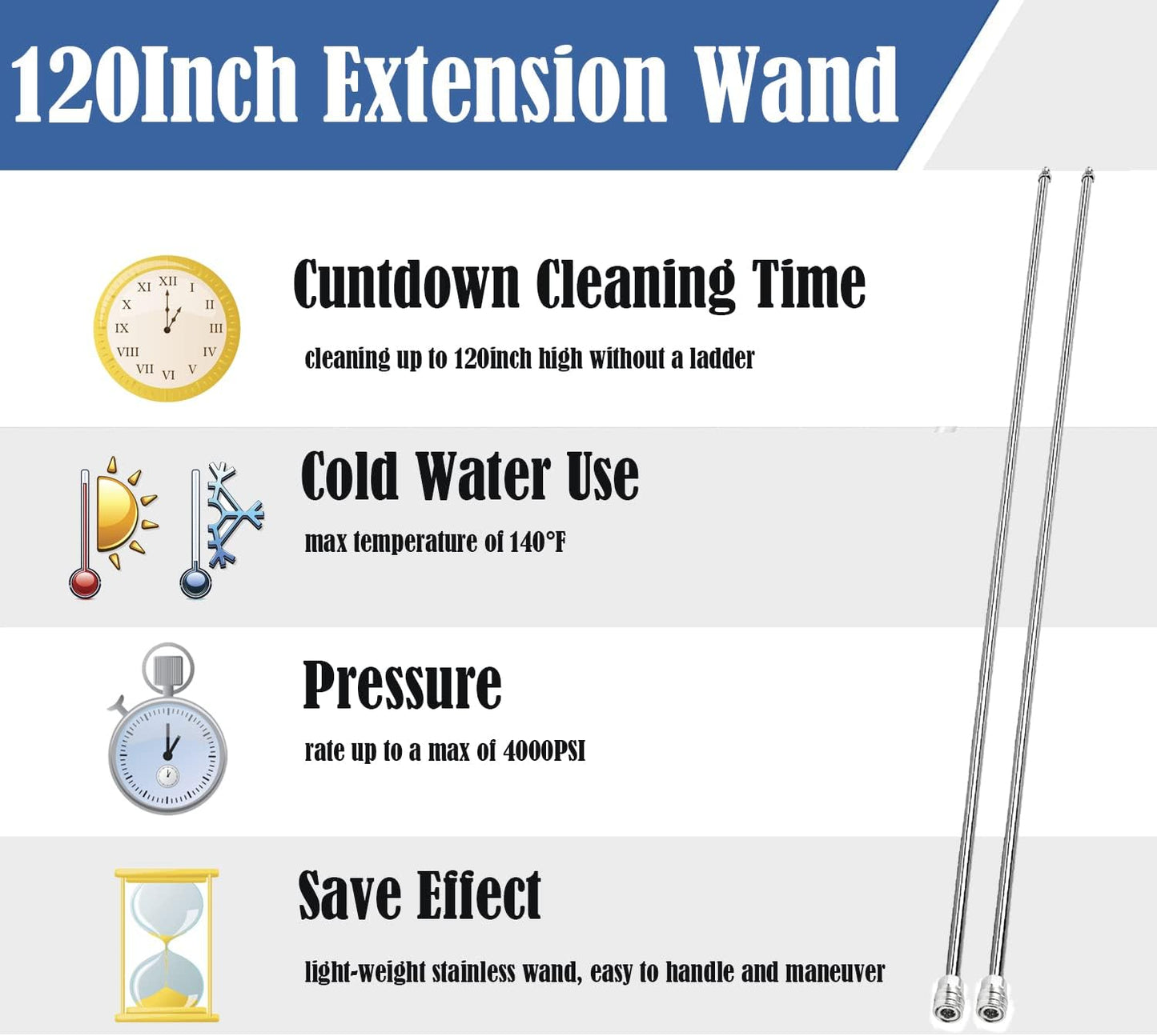 Selkie Pressure Washer Extension Wand, 120" Power Washer Extension Wand with 3pcs Curved Rod Lance& 7 Spray Nozzle Tips,Gutter Cleaner Attachment, 1/4” Quick Connect Fitting, 4000 PSI(120 Inch)-VerdiqueGarden