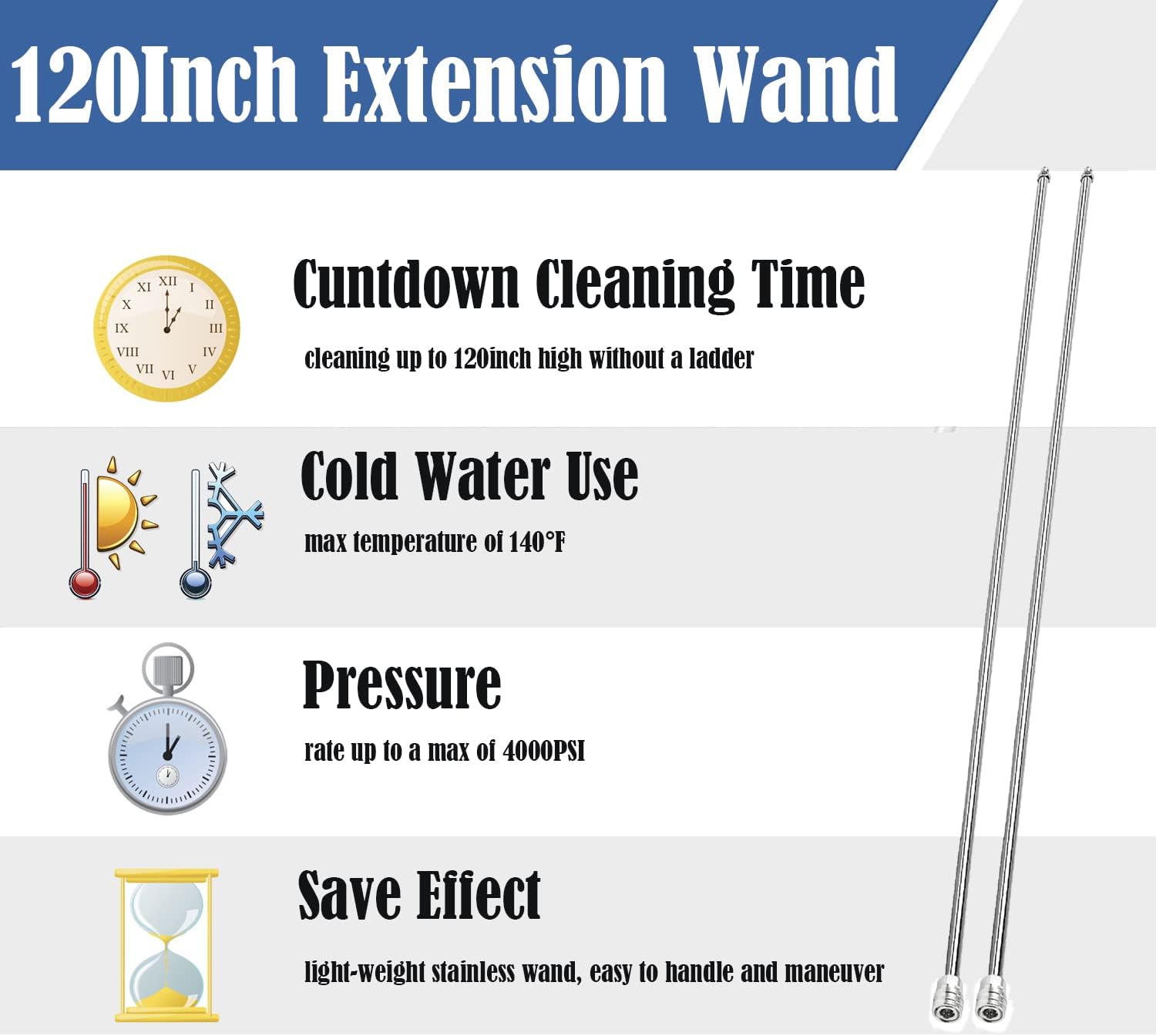 Selkie Pressure Washer Extension Wand, 120" Power Washer Extension Wand with 3pcs Curved Rod Lance& 7 Spray Nozzle Tips,Gutter Cleaner Attachment, 1/4” Quick Connect Fitting, 4000 PSI(120 Inch)-VerdiqueGarden