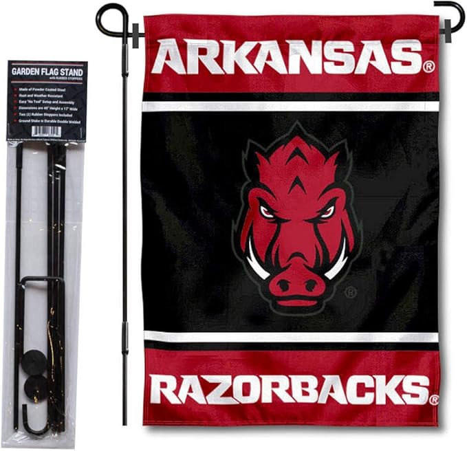 College Flags & Banners Co. Arkansas Razorbacks Garden Flag with Stand Holder-VerdiqueGarden