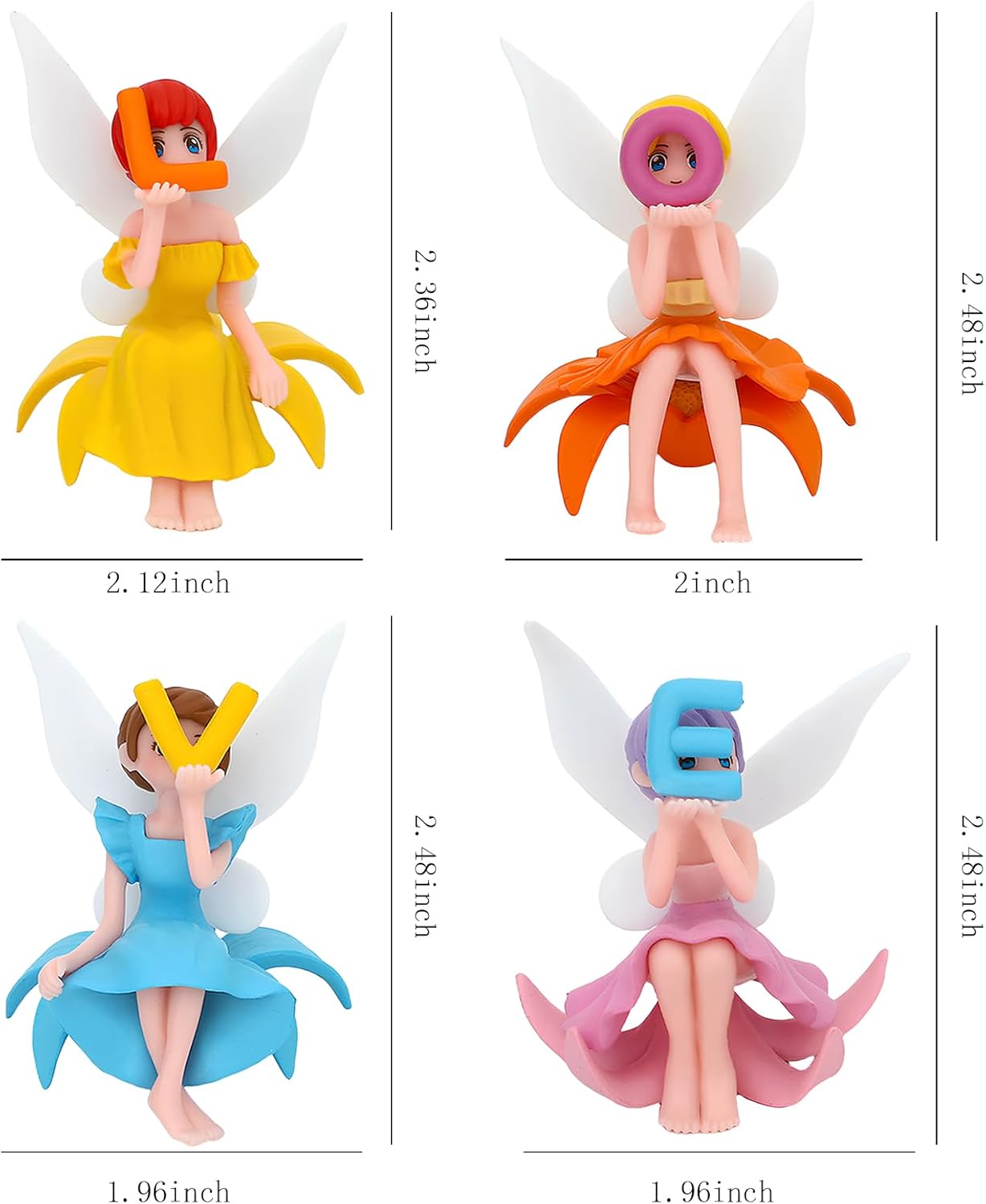 ONEST 4 Pieces Miniature Fairy Garden Accessories Small Fairy Figurines Hand Painted Fairies Figures Girl Fly Wing Figurines for Car Decor Fairies Garden Flower Pot Birthday Cake Topper-VerdiqueGarden