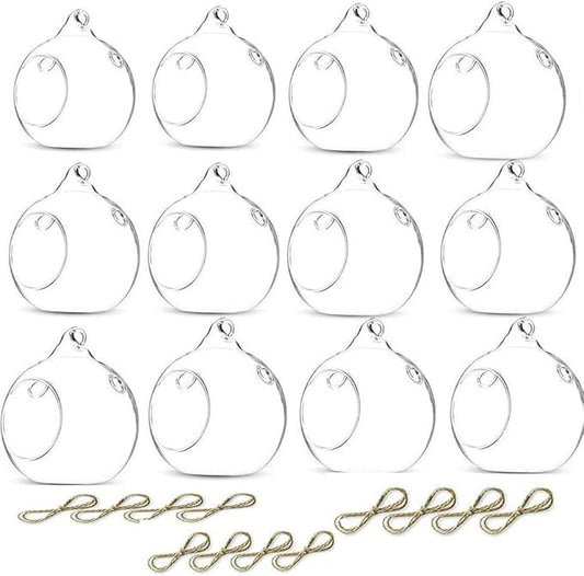 12 Pcs 3.15"/ 8cm Hanging Candle Holder Glass Globes for Candles, Air Plant Holders Terrarium Hanging Tea Lights Candle Holder Home Wedding Party Tree Decoration