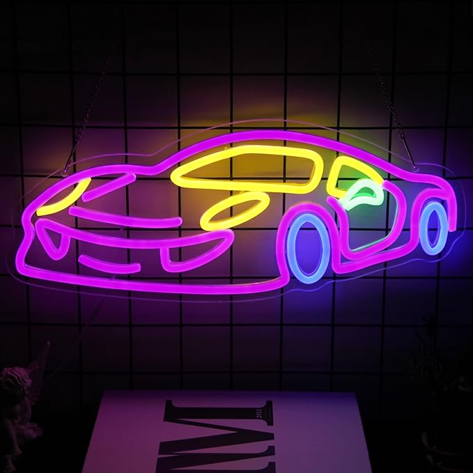 Car Neon Sign for Wall Decor Sports Car Neon Light Racing Car Neon Sign Colorful Car LED Neon Lights Signs Race Car Neon Light Up Sign for Bedroom Game Room Man Cave Garage Boy Gifts-VerdiqueGarden