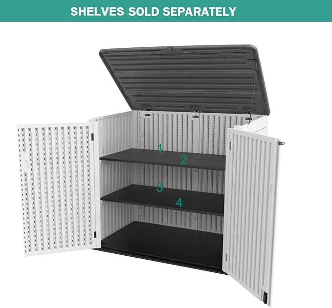 KINYING Horizontal Outdoor Storage Shed,47 Cu.ft Resin Outdoor Storage Cabinet Waterproof for Garden/Patio/Backyards-VerdiqueGarden