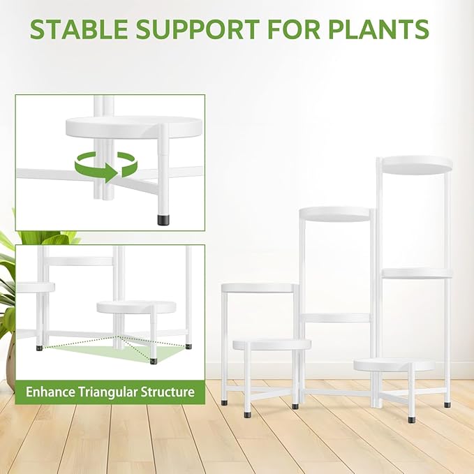 iDavosic.ly 7 Tier Large Plant Stand Indoor, 10 Inch Wide Tall Corner Metal Plant Stands Outdoor for Multiple Plants, Folding Tiered Flower Display Holder Rack Shelf, White-VerdiqueGarden
